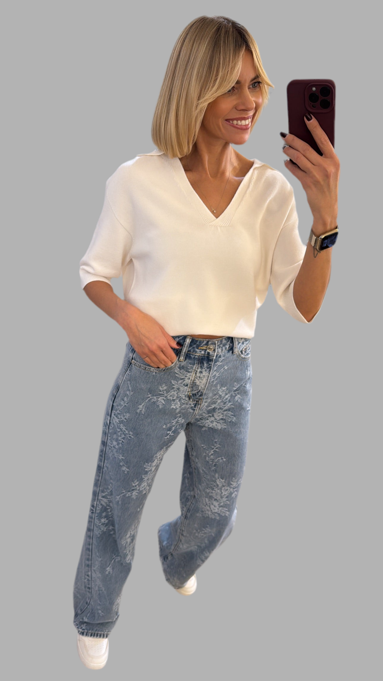 Džinsai siuvinėti gėlėmis