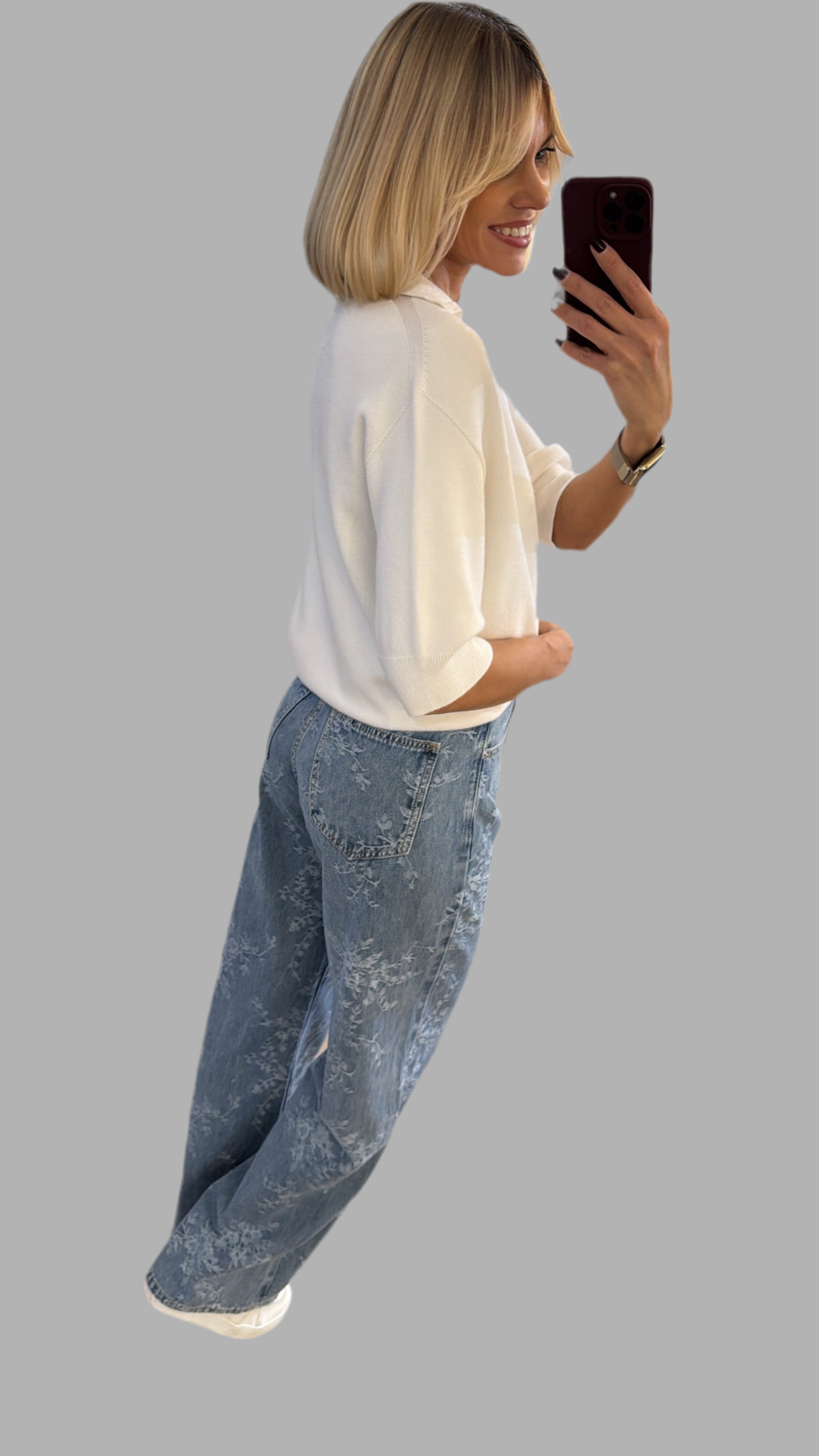 Džinsai siuvinėti gėlėmis