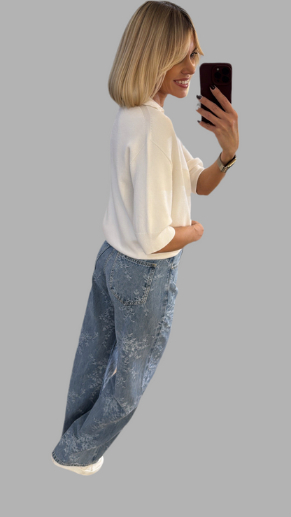 Džinsai siuvinėti gėlėmis