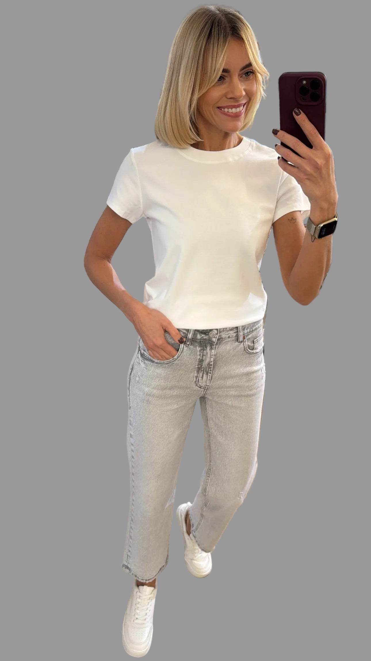 Džinsai tiesaus modelio patrumpinti