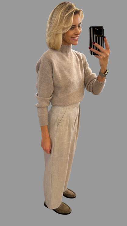 Kelnės aukštu liemeniu šiltesnio audinio